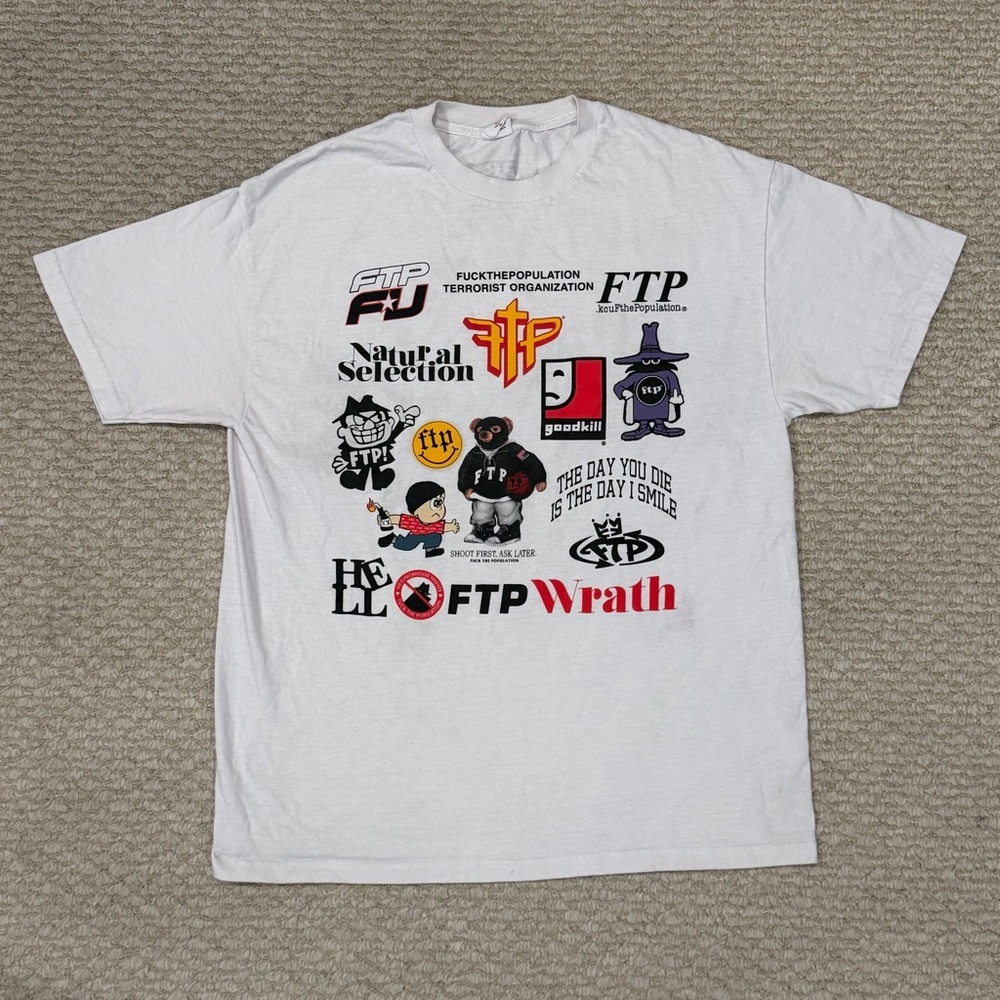 FTP Archive Tee Mens Size XL White 10th Anniversary T-Shirt Rare 100% Cotton